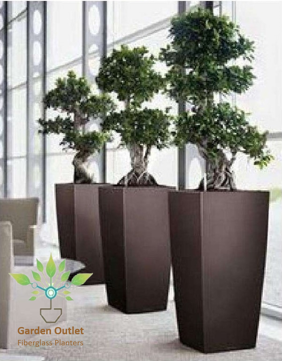 Black Square Tall Large Fiberglass Planters